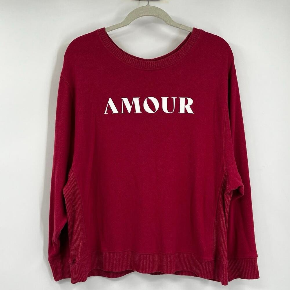 78 & Sunny Amour Graphic Red Jersey Knit Long Sleeve Top Women’s Large Oversized